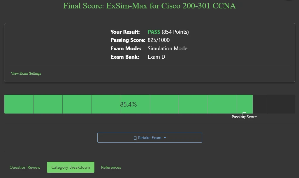 Boson ExSim CCNA practice exam interface