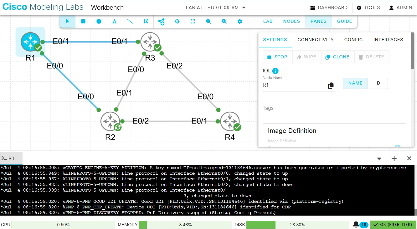 Cisco Modeling Labs dashboard